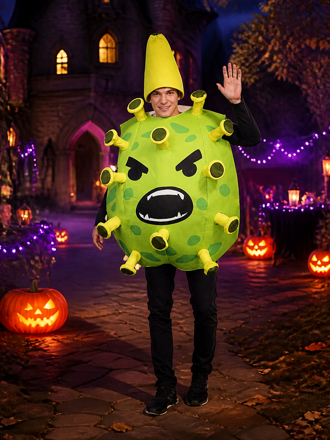 Green Inflatable Virus Costume Jumpsuit, Funny Halloween Party Outfit Costumes detail 2
