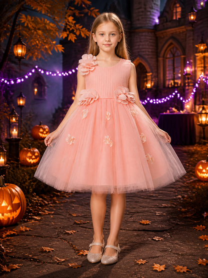 Baby Girls' Pink Princess Tulle Dress With 3D Flower Decorations Costume Dresses detail 2