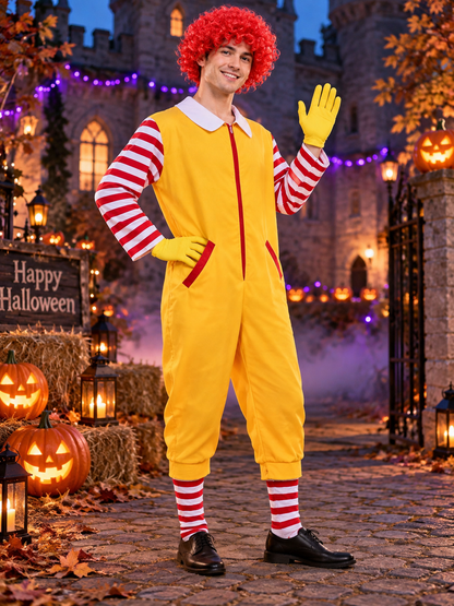 Clown Costume with Red Wig and Gloves