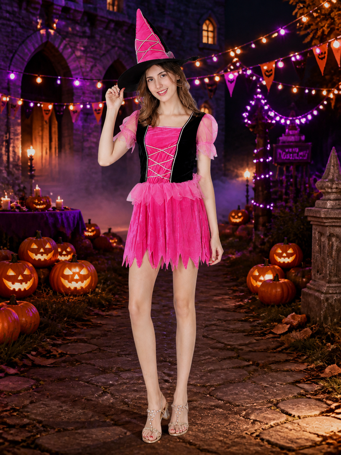 Witch Costume 893 with Hat and Corset for Halloween Costume Headwear detail 2