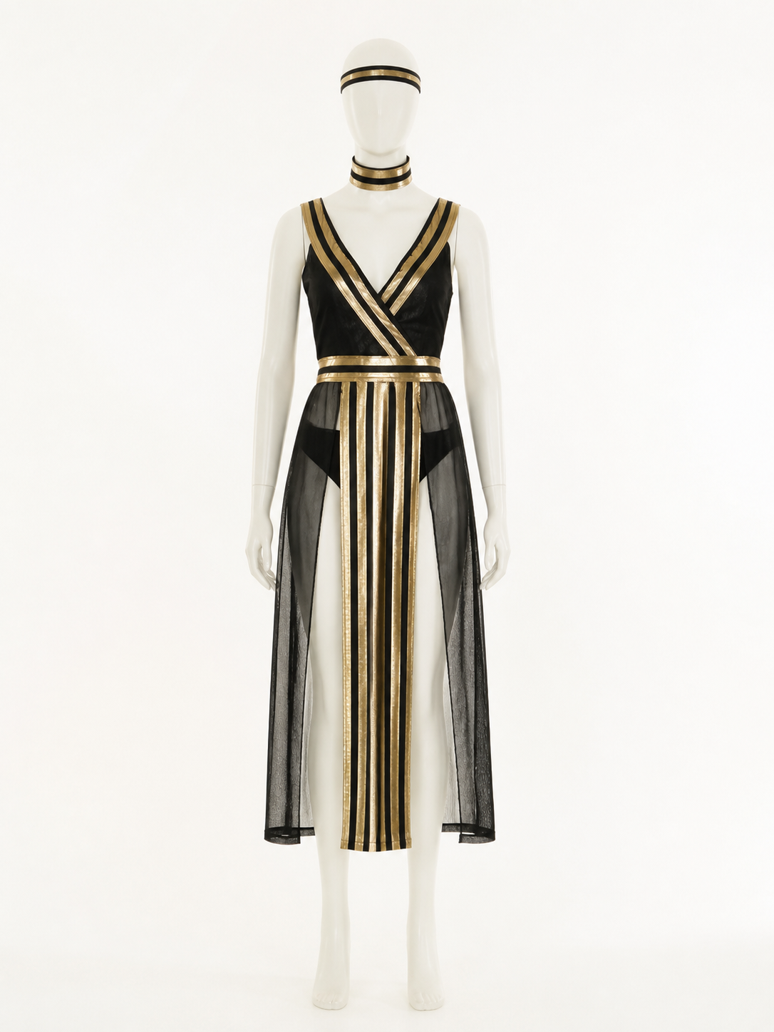 Egyptian Queen Black and Gold Halloween Dress Costume Set with Headpiece, Collar Costume Dresses detail 2
