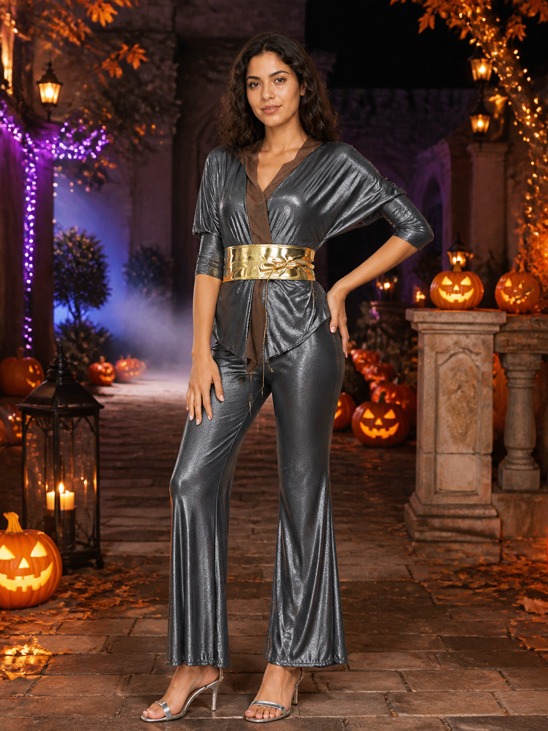 70s Disco Costume Jumpsuit with Belt for Parties Costumes detail 2