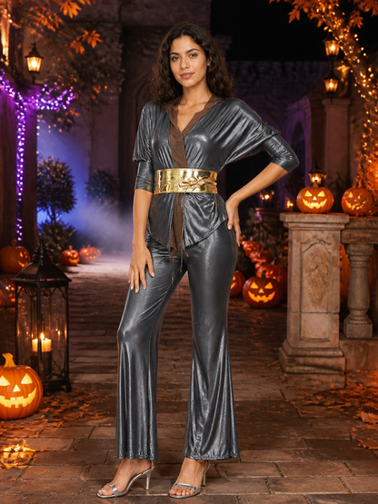70s Disco Costume Jumpsuit with Belt for Parties Costumes detail 2