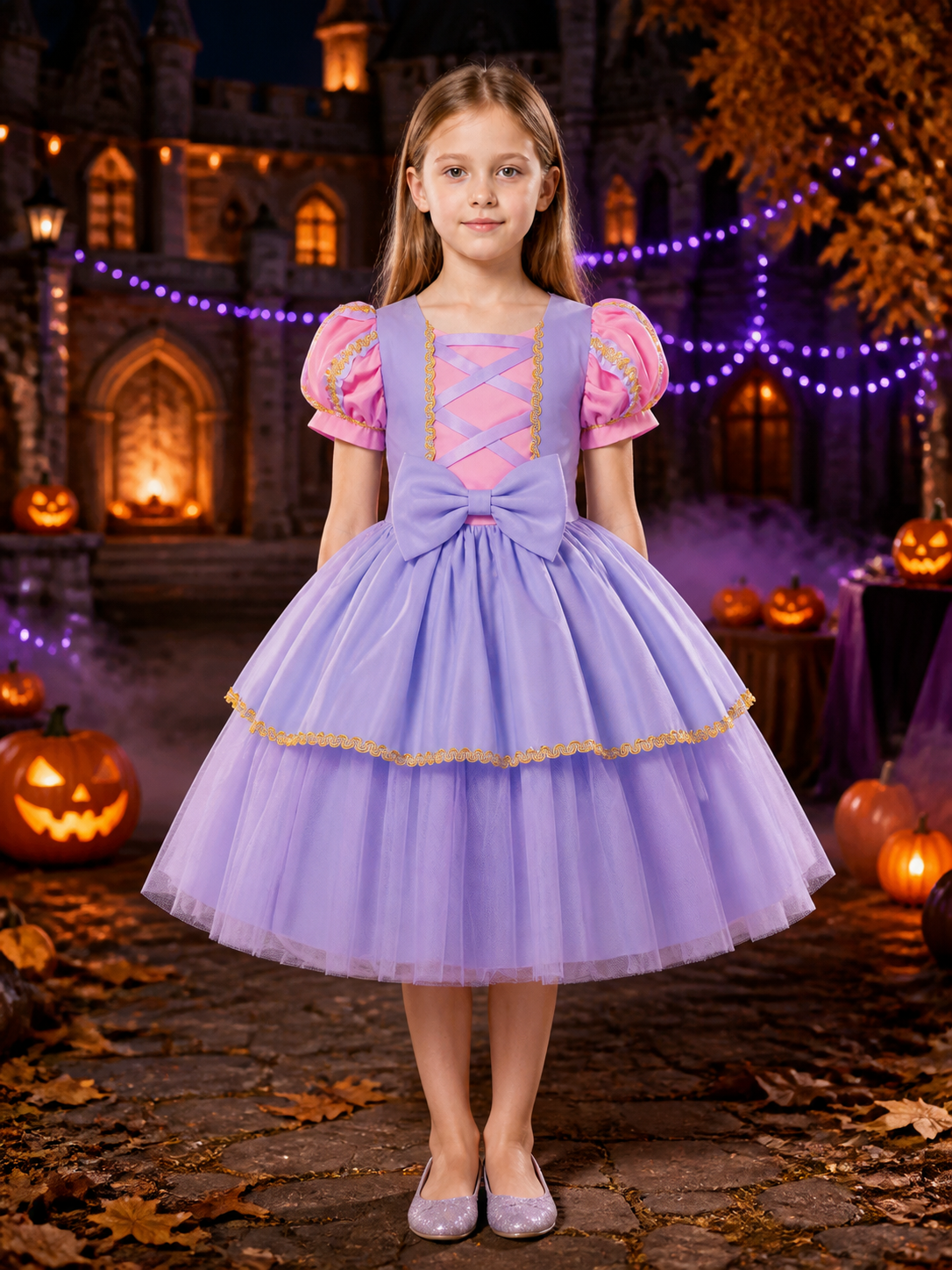 Toddler Girls' Purple Princess Dress Costume With Puff Sleeves and Layered Tulle Costume Dresses detail 2