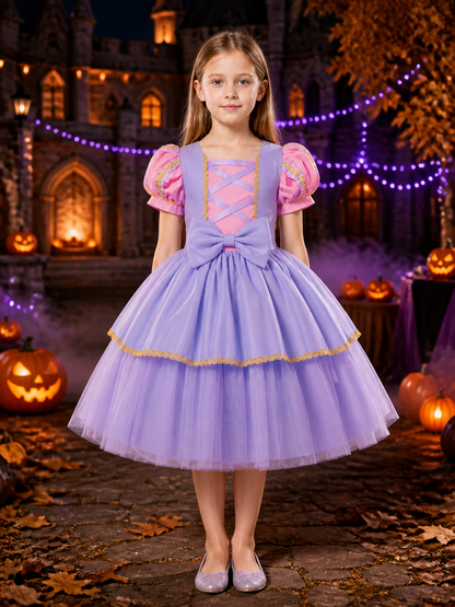 Toddler Girls' Purple Princess Dress Costume With Puff Sleeves and Layered Tulle Costume Dresses detail 2
