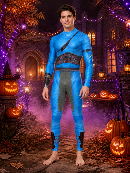 Men's Blue Alien Cosplay Bodysuit, Printed Full-Body Jumpsuit Halloween Costume Costumes detail 2