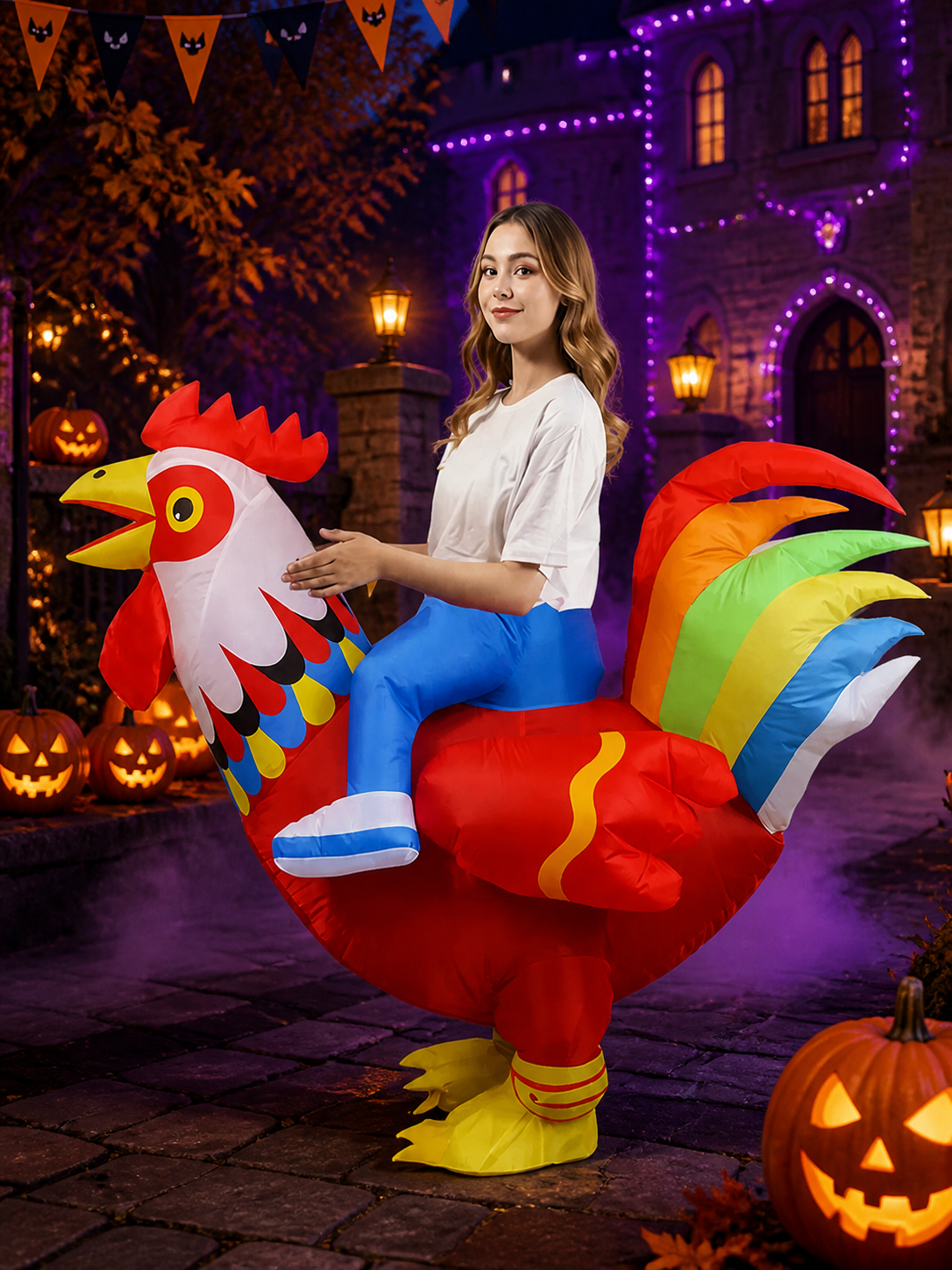 Adult Inflatable Rooster Costume, Colorful Halloween Party Outfit Costumes detail 2