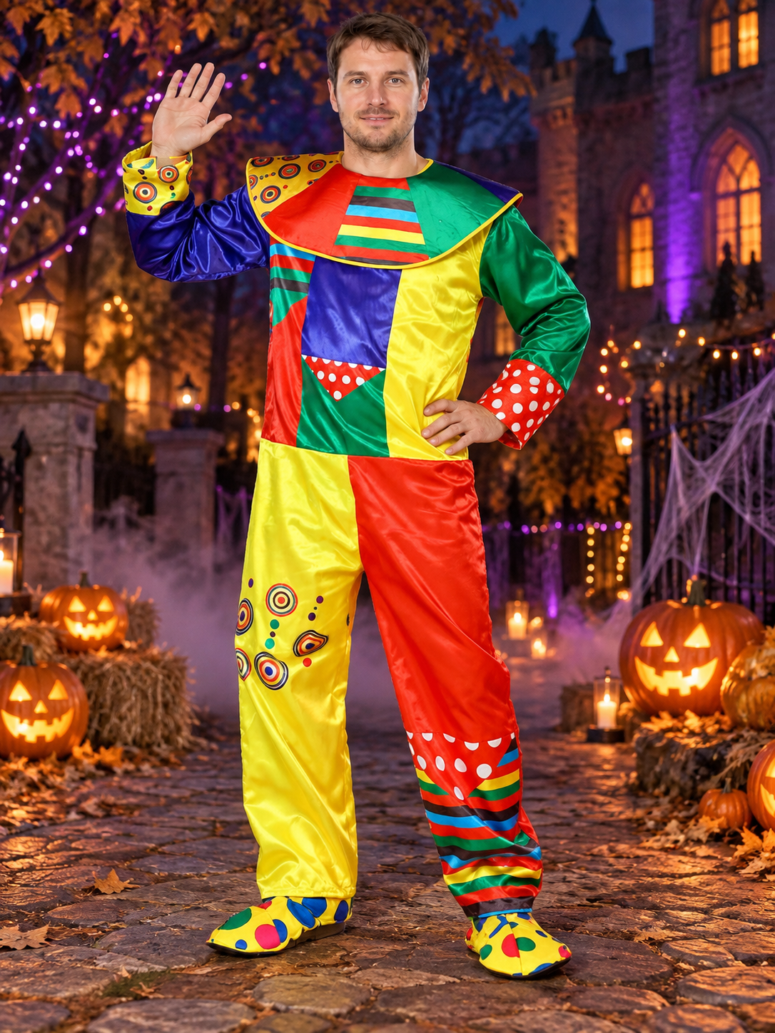 Adult Clown Costume Multicolor with Collar