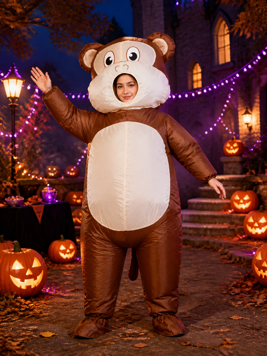 Customizable Inflatable Monkey Animal Onesie, Brown White Halloween Party Costumes detail 2