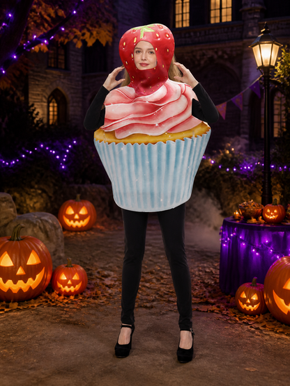 Adult Strawberry Cake Costume Bodysuit, Cupcake Design Halloween Cosplay Outfit Costumes detail 2