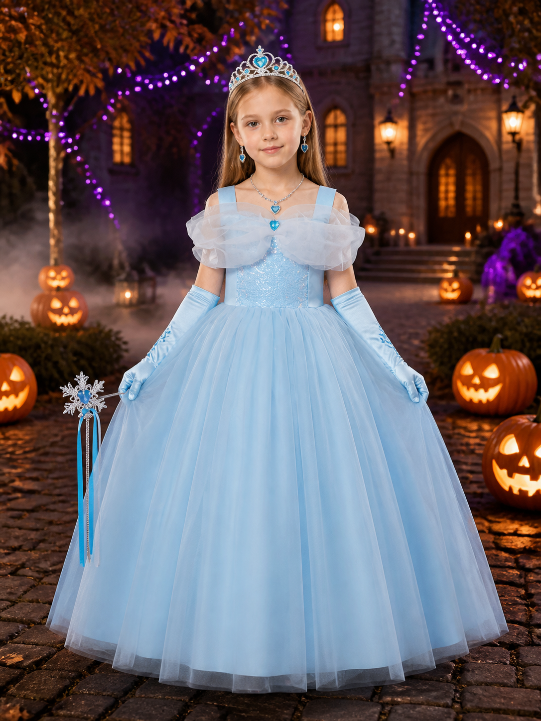 Girls' Cinderella Princess Costume Dress Set with Crown, Jewelry and Gloves Costume Dresses detail 2