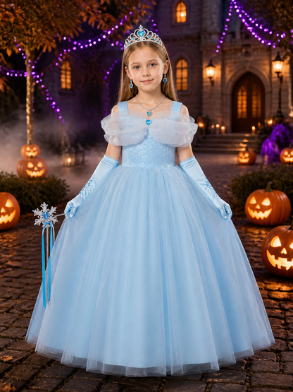 Girls' Cinderella Princess Costume Dress Set with Crown, Jewelry and Gloves Costume Dresses detail 2
