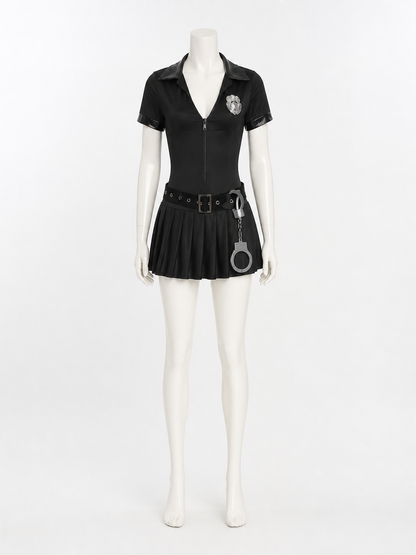 Women's Black Police Costume Dress, Halloween Cosplay Uniform Outfit Costume Dresses detail 2
