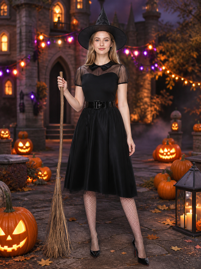 Black Witch Costume with Hat for Halloween