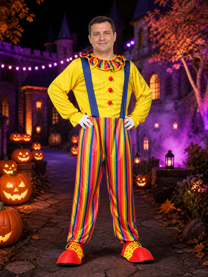 Adult Clown Jumpsuit Costume, Colorful Stripes, Suspender Style Halloween Party Costumes detail 2