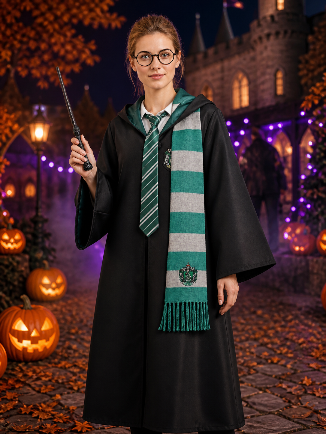 Slytherin-Style Hooded Robe for Halloween Cosplay Costumes detail 2