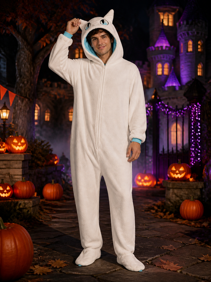 White Dragon Hooded Animal Jumpsuit Costume, Long-Sleeve Cartoon One-Piece Costumes detail 2
