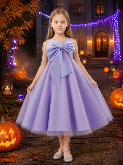 Girls' Light Purple Princess Flower Girl Dress, Sleeveless Layered Tulle Skirt Costume Dresses detail 2
