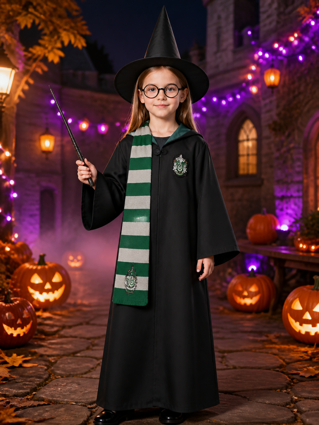 Slytherin Wizard Costume with Hood for Cosplay