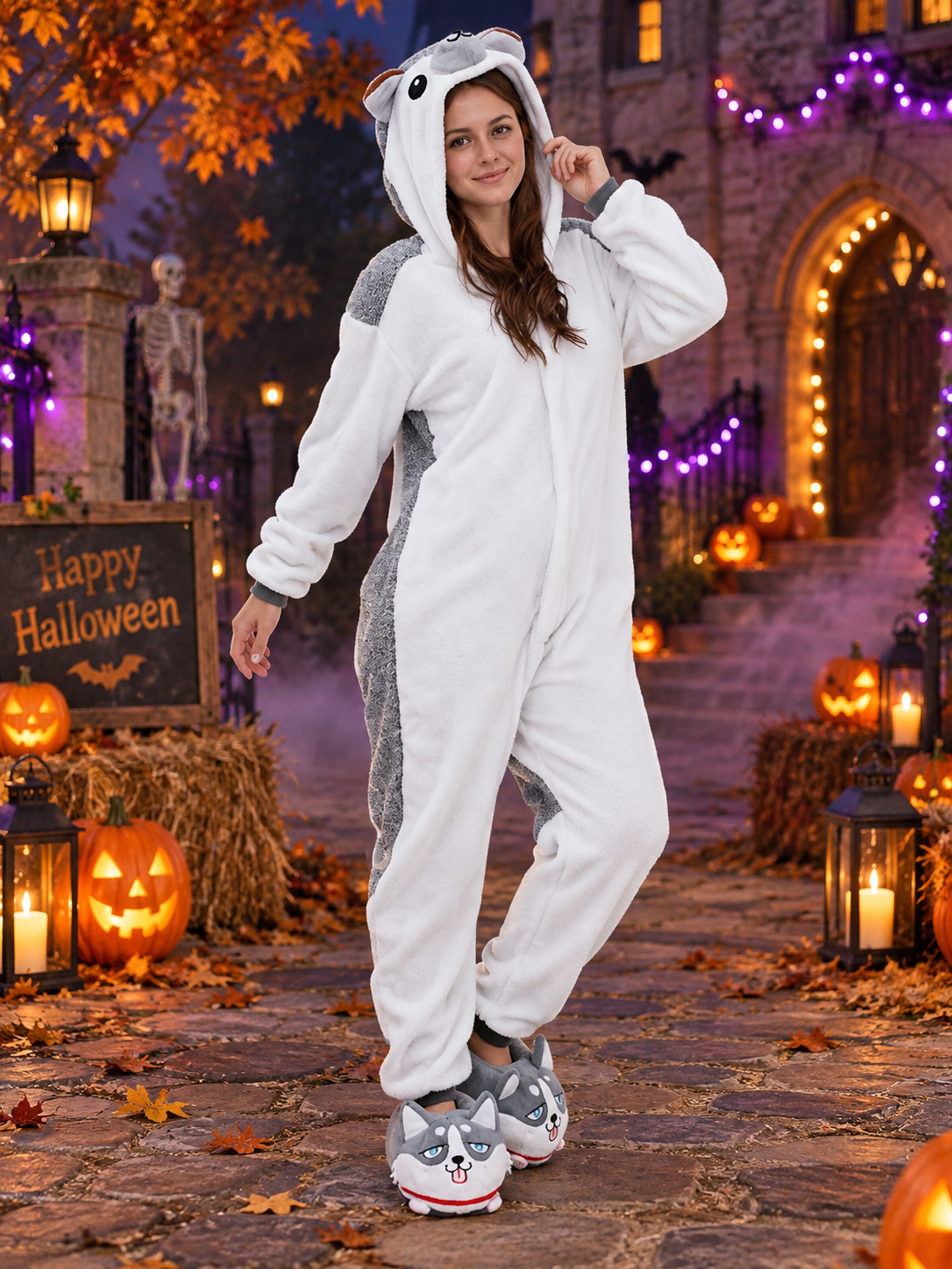 One-Piece Pajamas with a 3D Animal-Face Hood