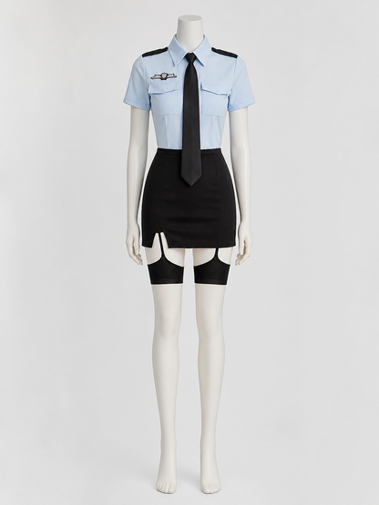 Women's Police Costume - Light Blue Shirt, Black Tie & Pencil Skirt Set Costumes detail 2