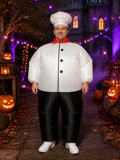 Adult Chef Costume Set with White Coat, Black Pants, Chef Hat and Red Scarf Costume Headwear detail 2