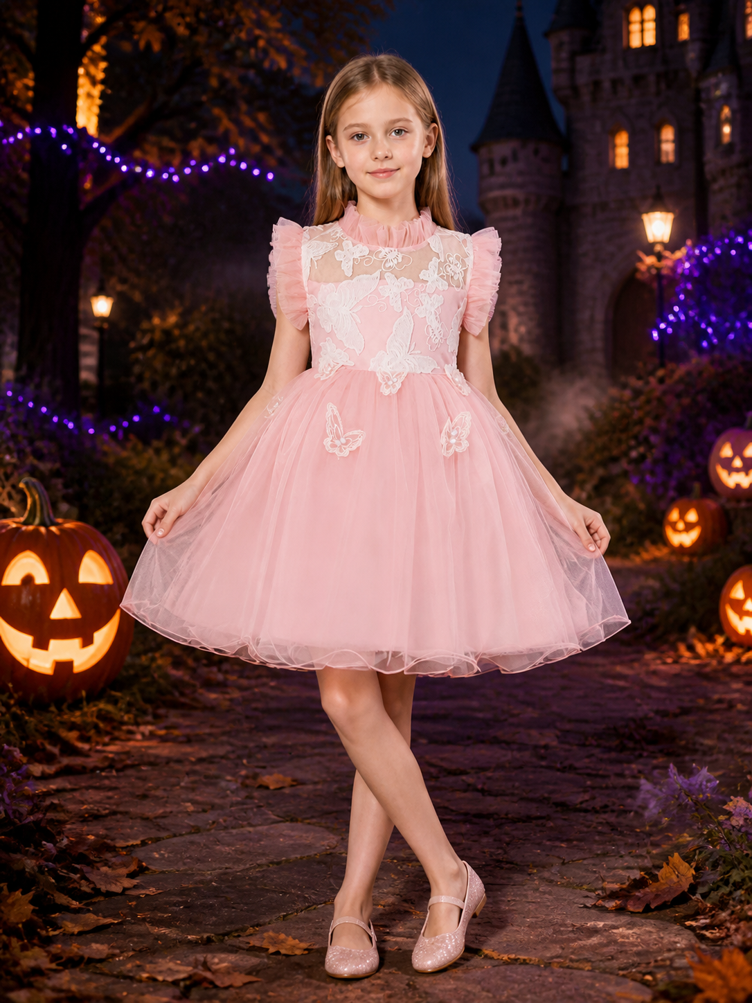 Baby Girls' Butterfly Embroidered Princess Dress, Layered Tulle Formal Gown Costume Dresses detail 2