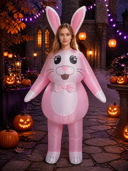 Adult Cartoon Rabbit Costume, Long Ear Bunny with Pink Bow Tie for Halloween Costume Accessories detail 2