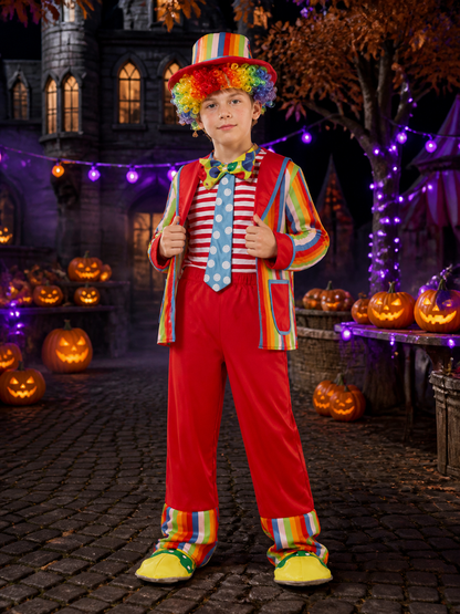 Kids' Multicolor Clown Circus Costume Set with Hat, Long-Sleeve Outfit Costume Headwear detail 2