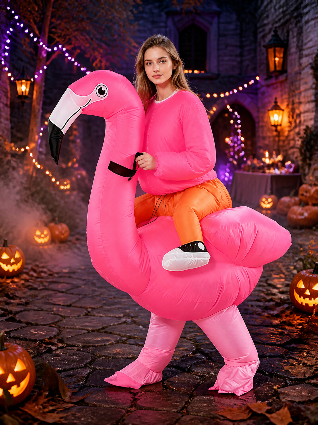 Inflatable Flamingo Costume, Funny Halloween Bird Suit for Adults and Kids Costumes detail 2