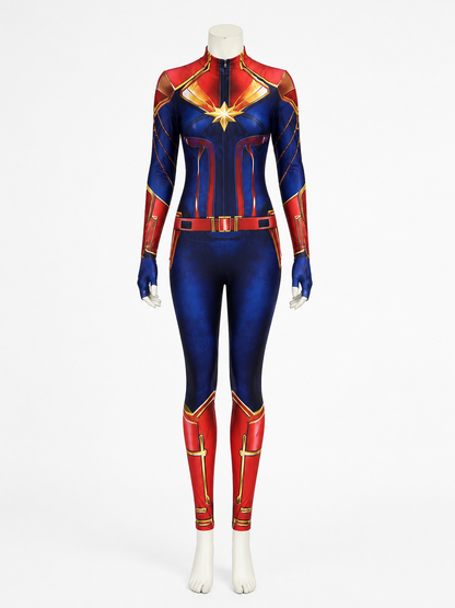 Adult Captain Marvel Bodysuit Costume, Long Sleeve High Neck Red Blue Gold Costumes detail 2