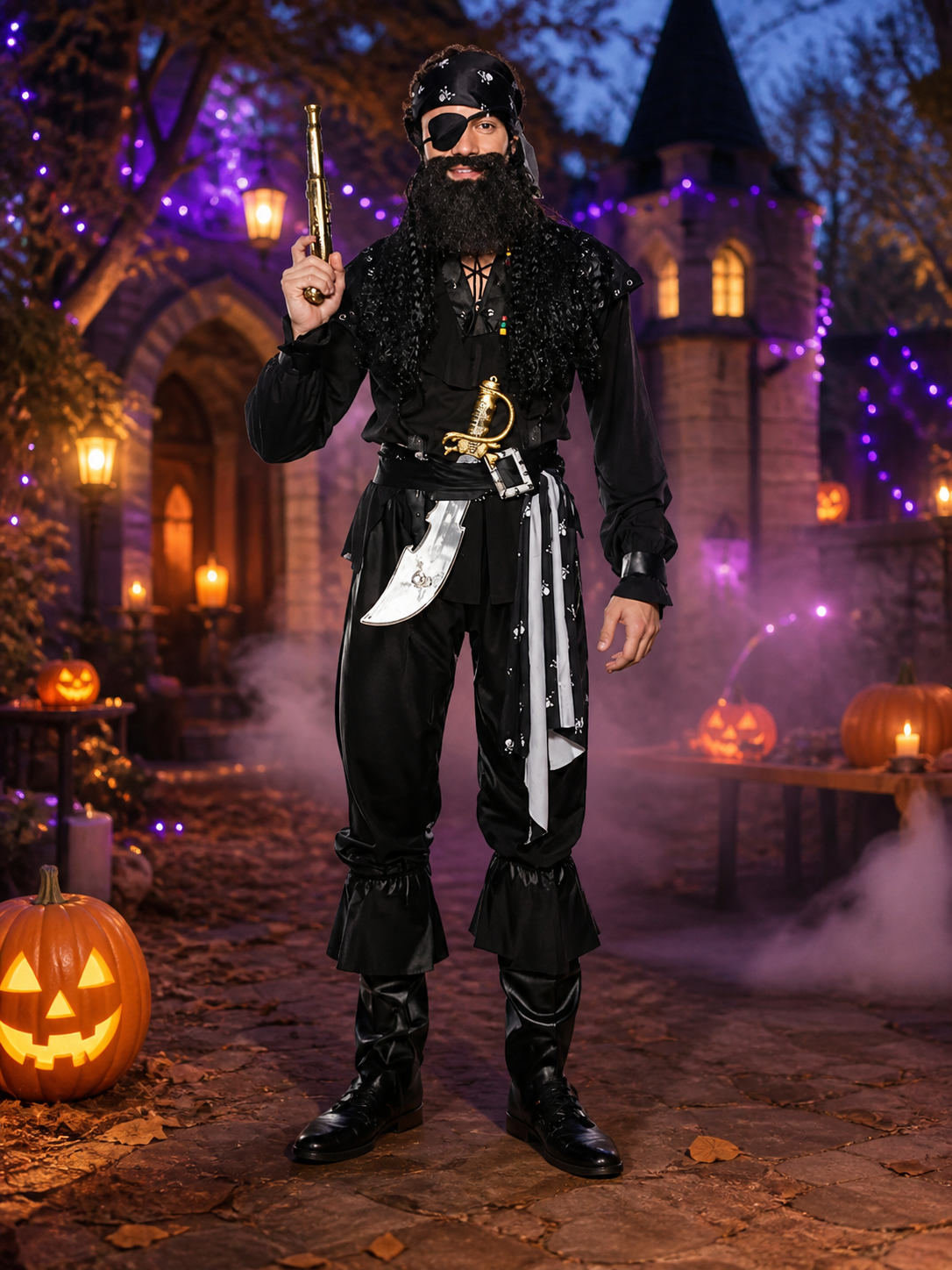 Pirate Costume with Faux Beard and Eyepatch Costumes detail 2