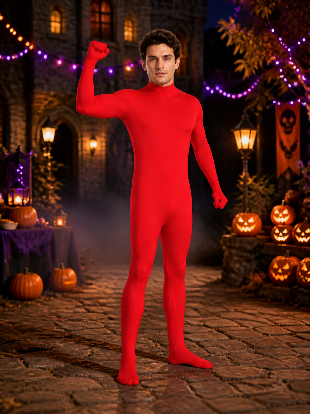 Red Invisible Man Full Body Cosplay Suit, Long Sleeve Jumpsuit with Head Mask Costume Masks detail 2