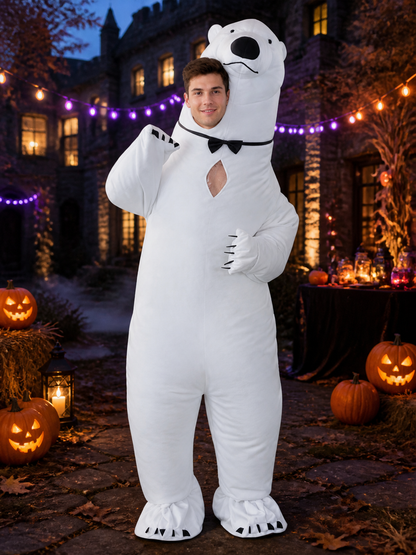 Funny Inflatable Polar Bear Onesie Costume With Black Accents For Halloween And Costumes detail 2