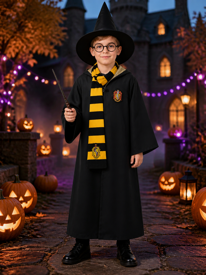 Hufflepuff Cosplay Robe Set with Hood and Scarf Costumes detail 2