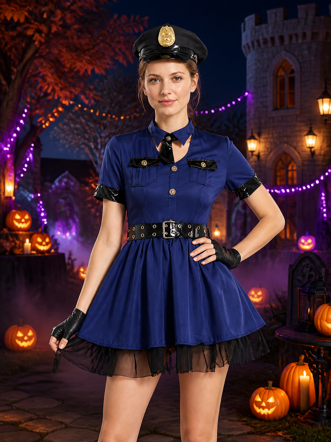 Women's Police Costume, Fitted Carnival Dress