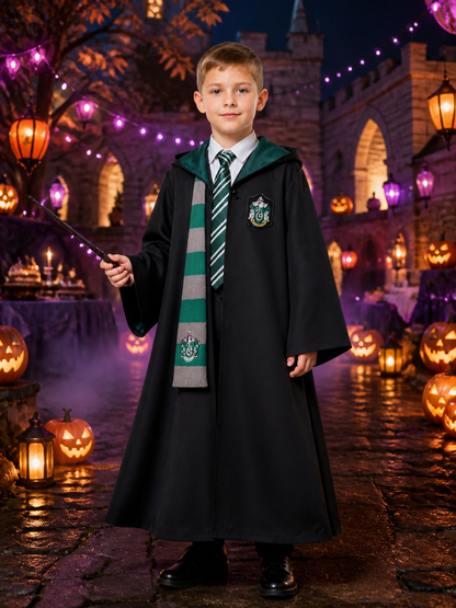 Slytherin Wizard Costume Set, Hooded Robe With Tie and Scarf, Halloween Cosplay Costumes detail 2