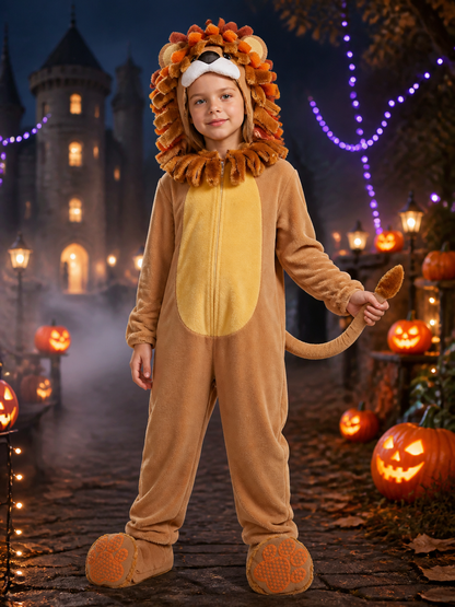 Toddler Animal Jumpsuit Costume With Mane Hood, Tail And Foot Covers Costumes detail 2