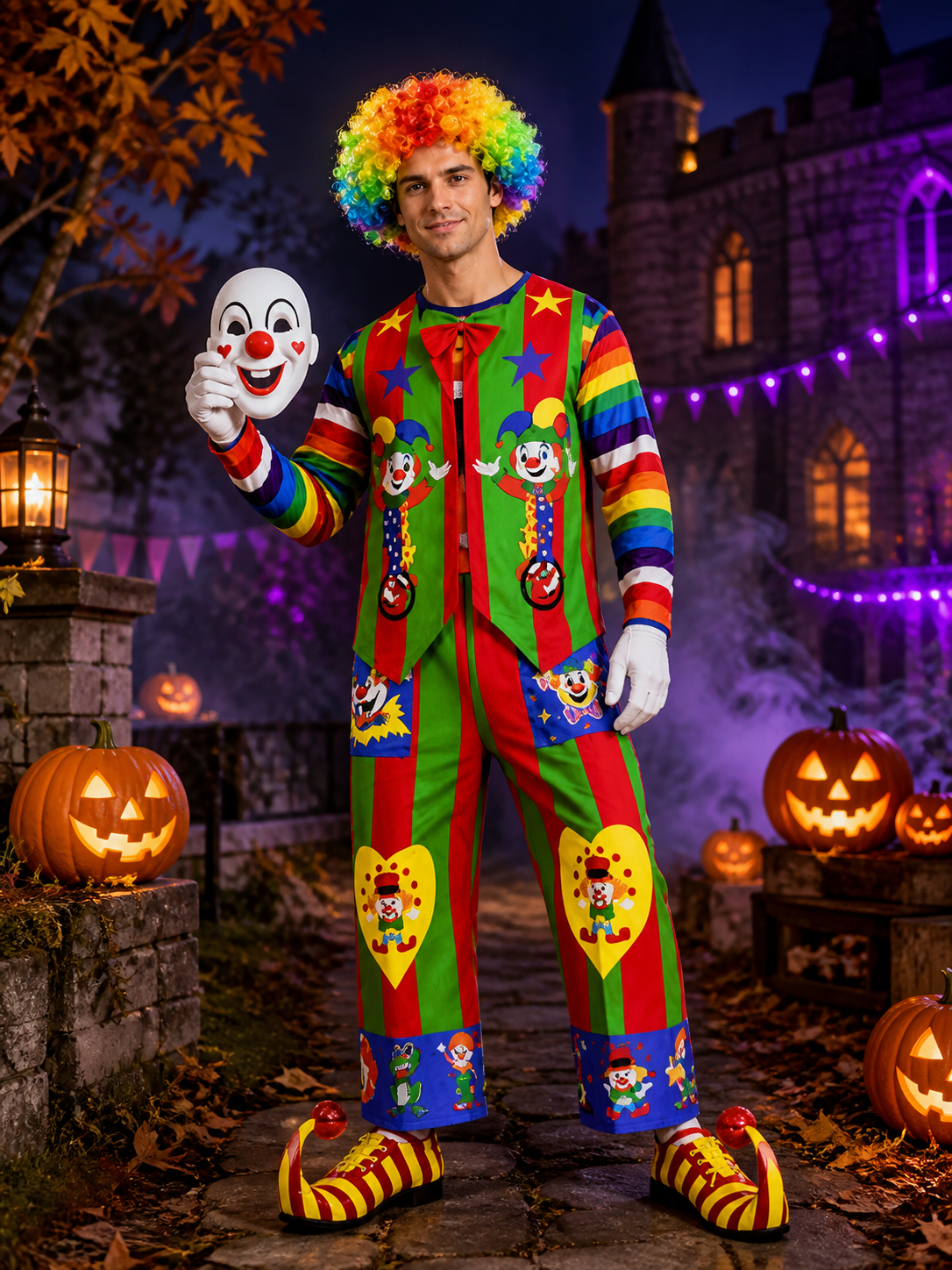 Rainbow Clown Jumpsuit Costume for Carnival and Stage