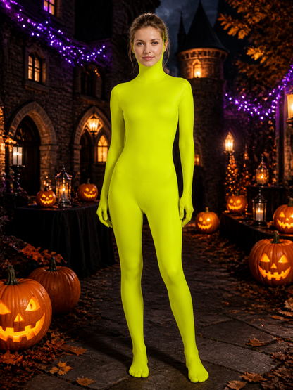 Fluorescent Yellow Zentai Bodysuit Costume, Full Body Hooded Jumpsuit with Face Costumes detail 2