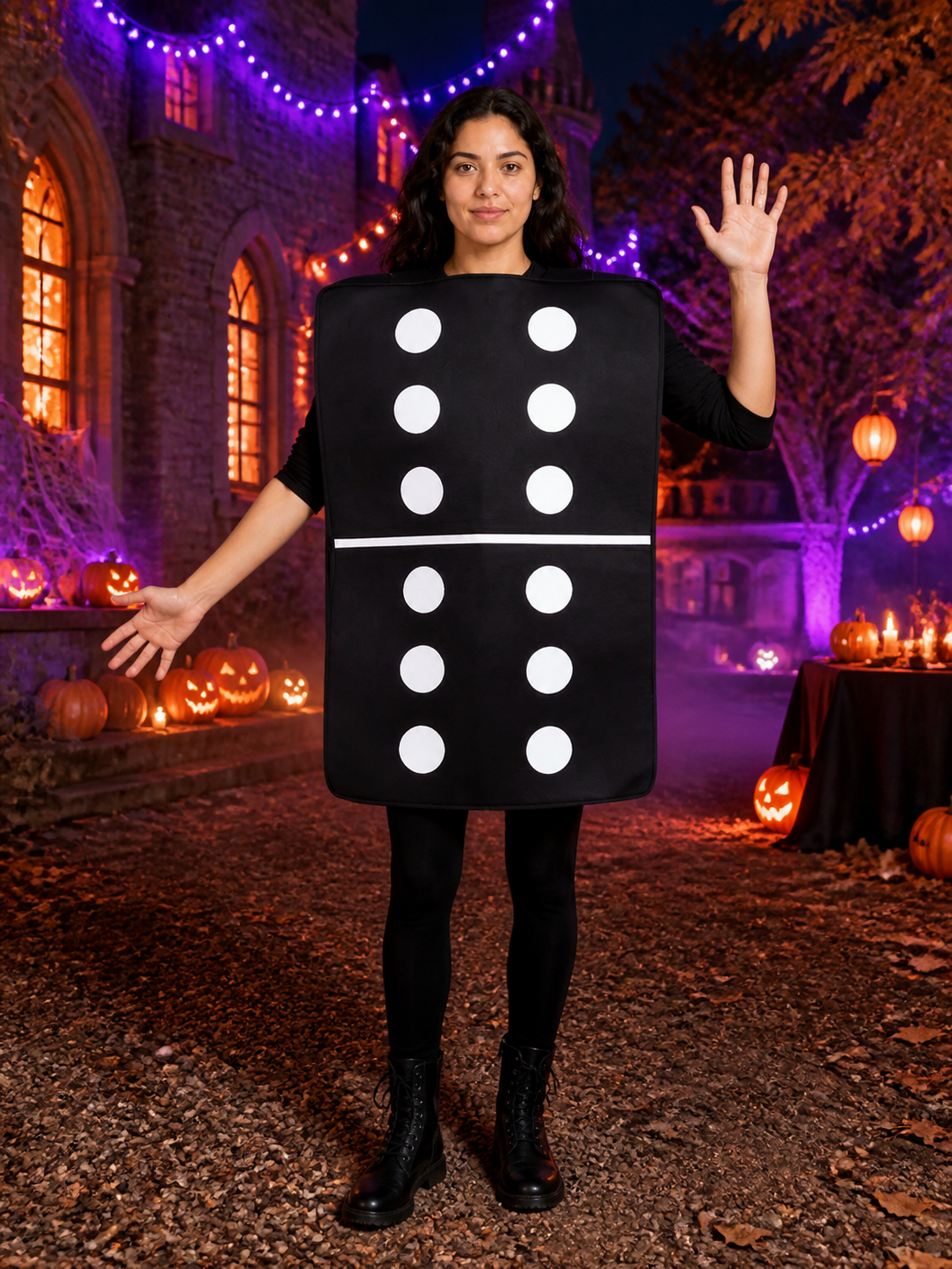 Adult Unisex Black And White Domino Costume, Oversized Sleeveless Halloween Costumes detail 2