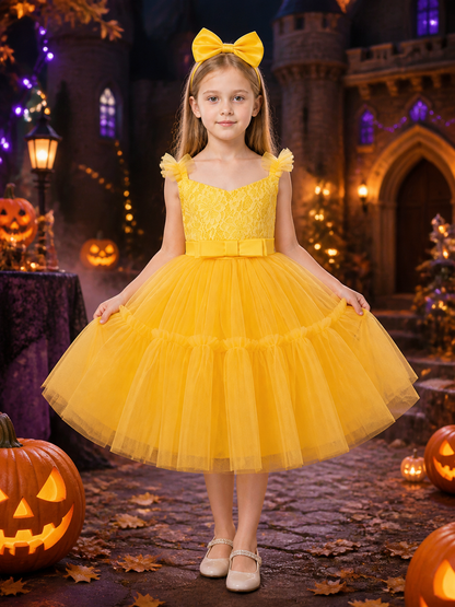 Toddler Girls' Yellow Princess Dress with Lace Bodice, Layered Tulle Skirt and Costume Dresses detail 2