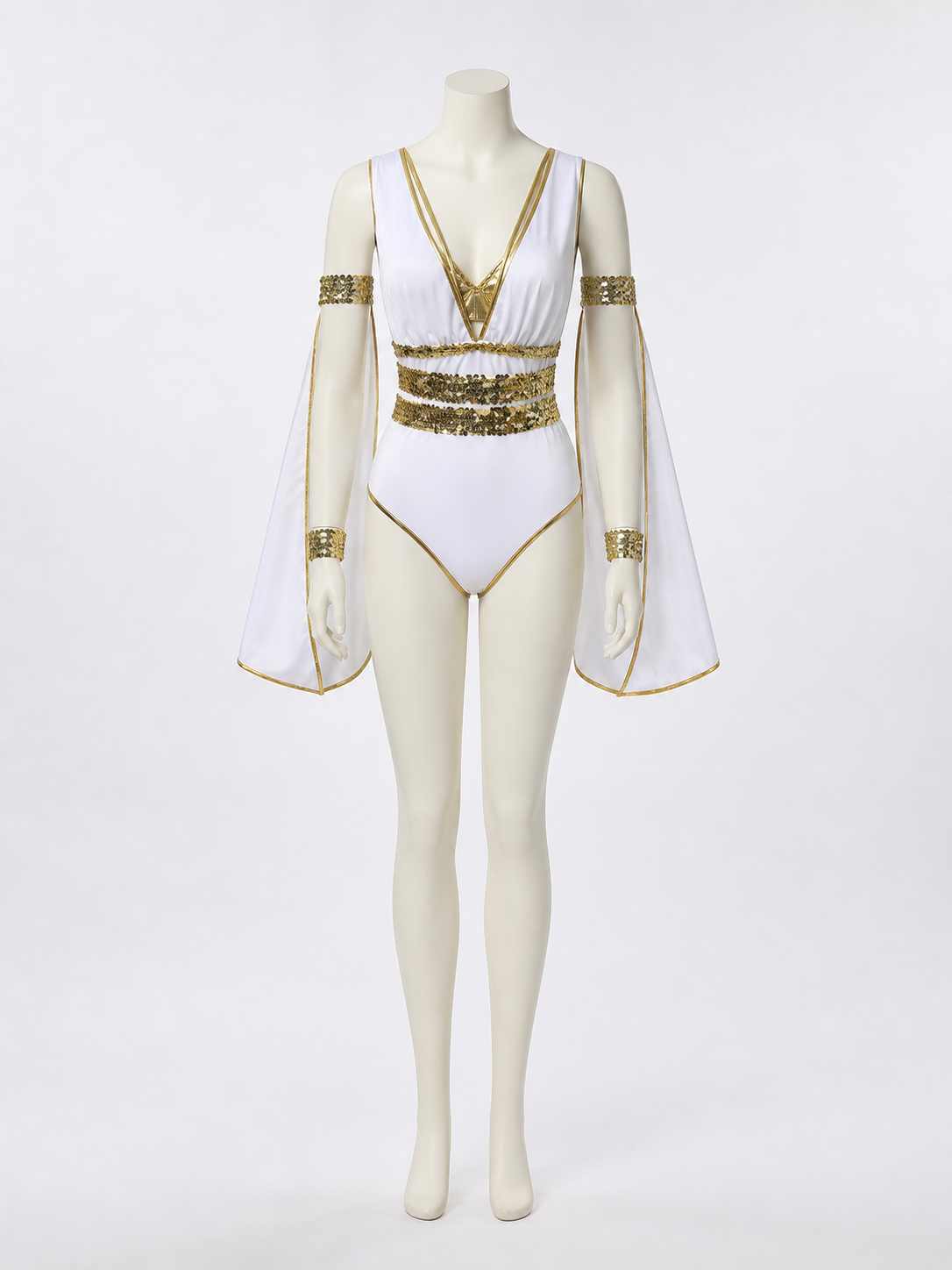 Athena Greek Goddess Halloween Costume Bodysuit Set With Gold Sequins And Deep Costumes detail 2