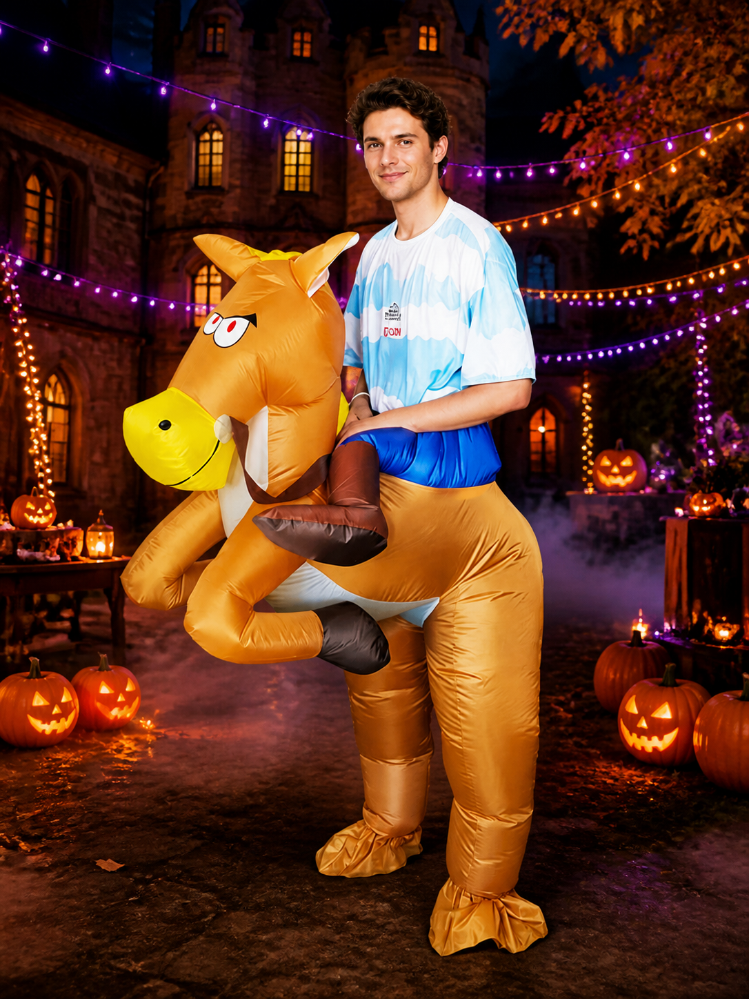 Adult Horse Ride-On Inflatable Costume, Brown One-Piece Halloween Outfit Costumes detail 2