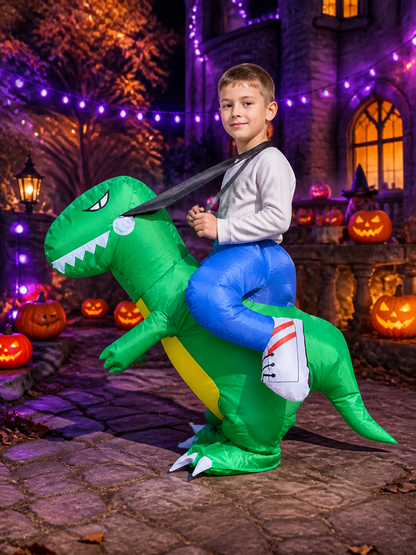 Green Inflatable Dinosaur Costume with White Teeth and Long Tail for Halloween Costumes detail 2