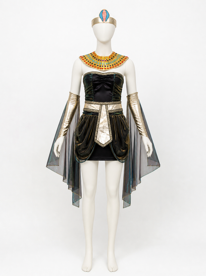 Egyptian Cleopatra Costume Dress Set with Headpiece, Shawl, Sleeves and Belt Costume Dresses detail 2