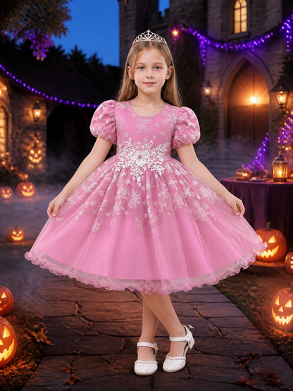 Girls' Snowflake Princess Dress, Puff Sleeves, Layered Tulle Skirt Costume Dresses detail 2