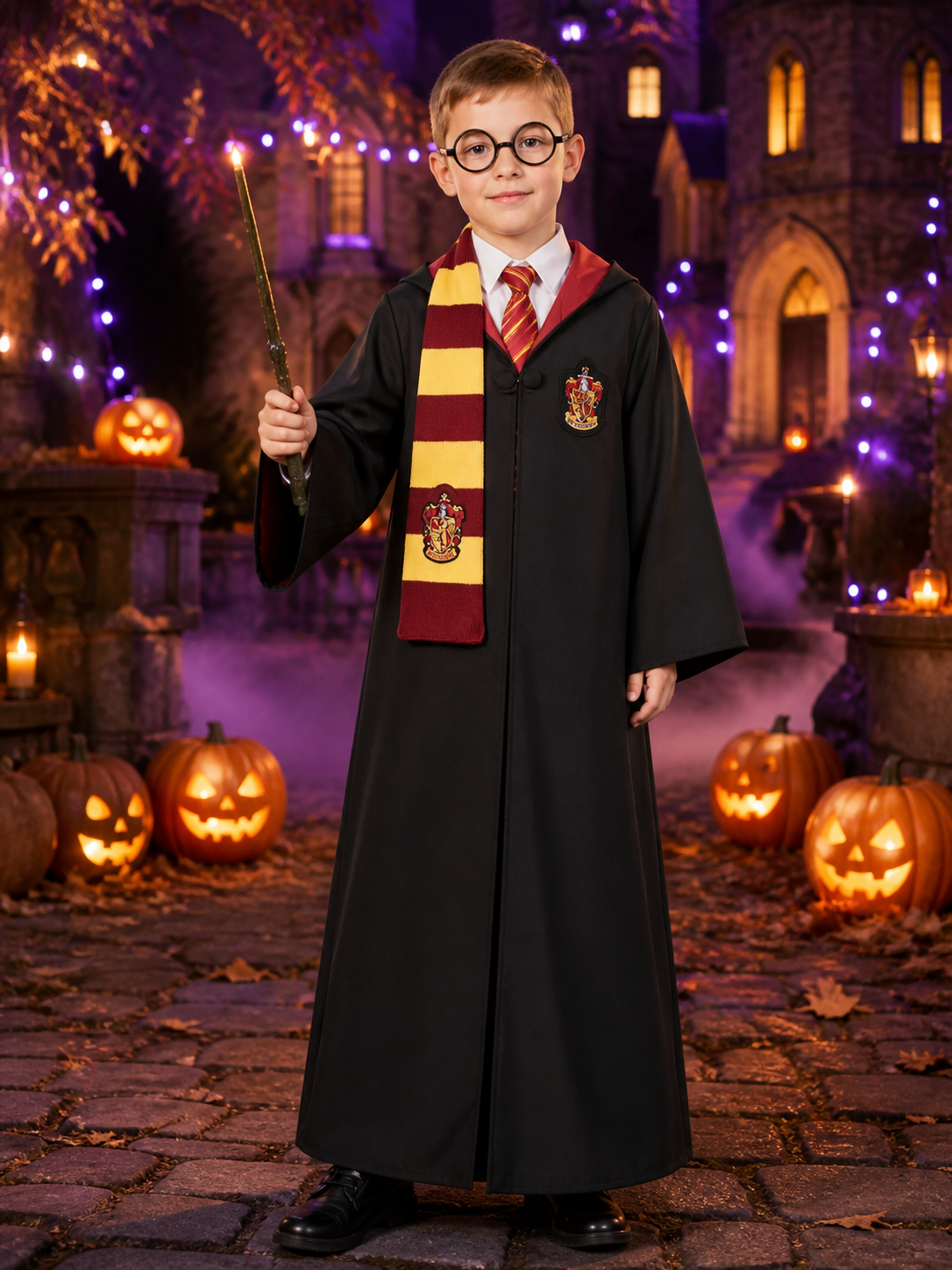 Gryffindor Wizard Costume: Robe, Scarf, Wand, Cosplay Costume Accessories detail 2