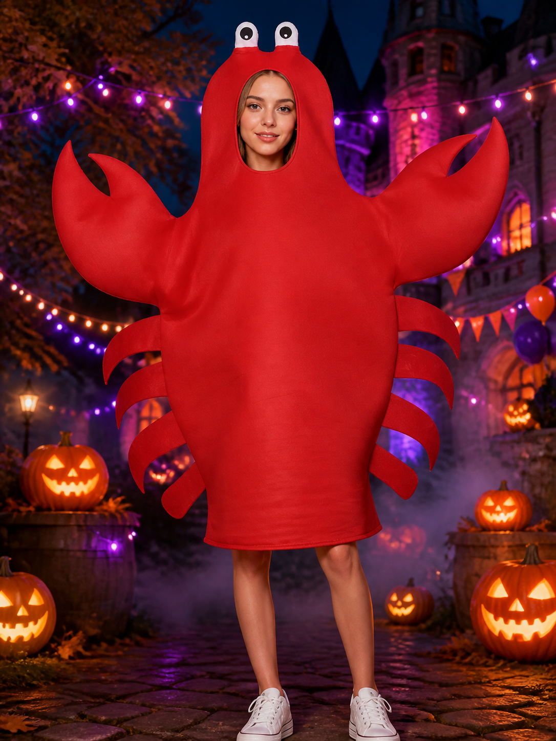 Red Crab Hooded Bodysuit Costume with Claws, Halloween Party Outfit Costumes detail 2