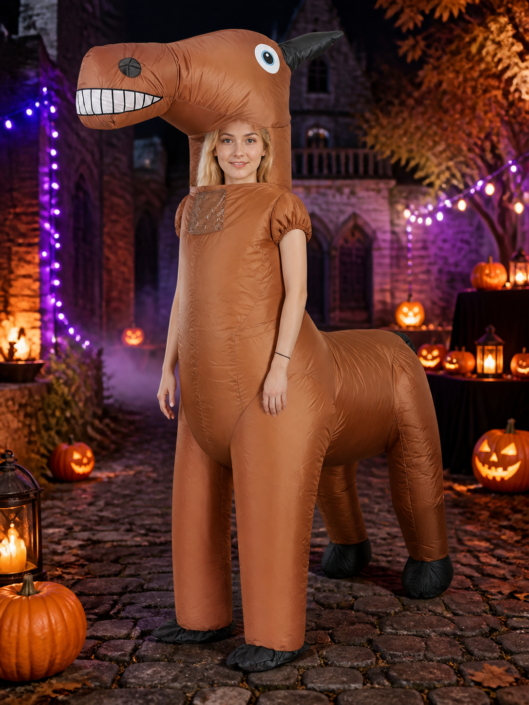 Unisex Brown Horse Costume Bodysuit with Horn for Halloween Costumes detail 2
